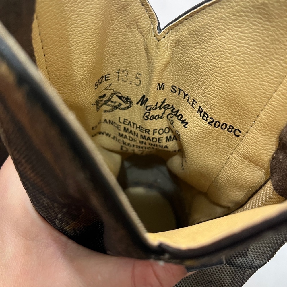 Masterson Boot Co. Boy's Size 13.5 Suede & Camo Canvas Western Cowboy Boots - Picture 8 of 12
